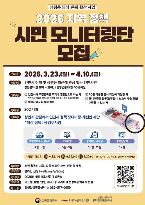 인천여성가족재단 2026년 지역 정책 모니터링단 모집